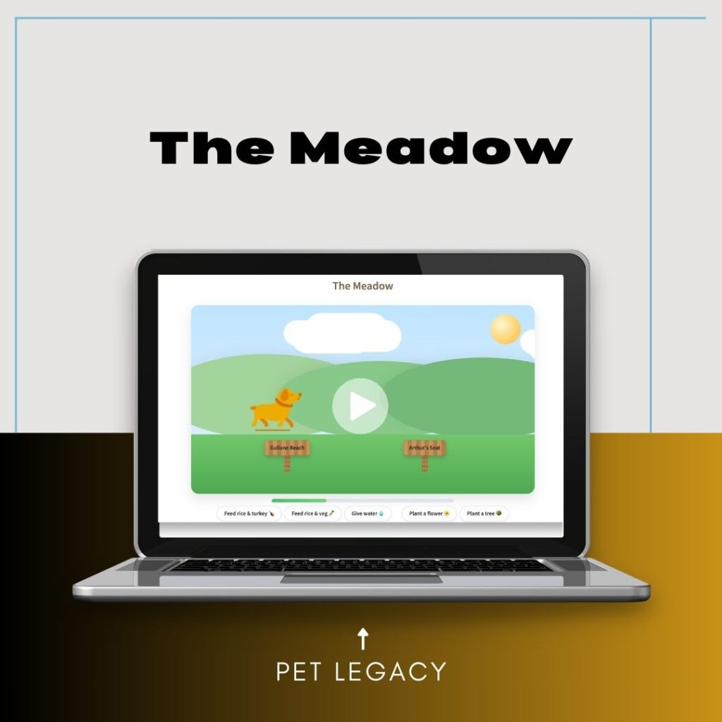 Pet Legacy memorial page screenshot showing the poem feature with a tribute to a pet named Max.
